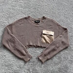 SER.O.YA Cropped Devin Distressed‎ Sweater Womens Size XXS Brown